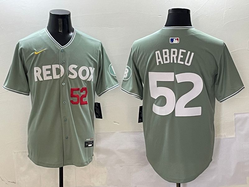 Men Boston Red Sox 52 Abreu Green Joint Name Game Nike 2025 MLB Jersey style 2